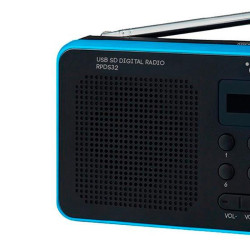 RADIO PORTATIL 14W RMS AM FM 70 PRESINTONIAS NEGRO CON AZUL SUNSTECH