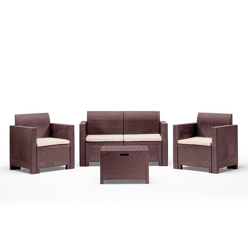 SET DE JARDIN 1 SOFA 2 SILLONES MESA SERIE NEBRASKA 2 BROWN BICA