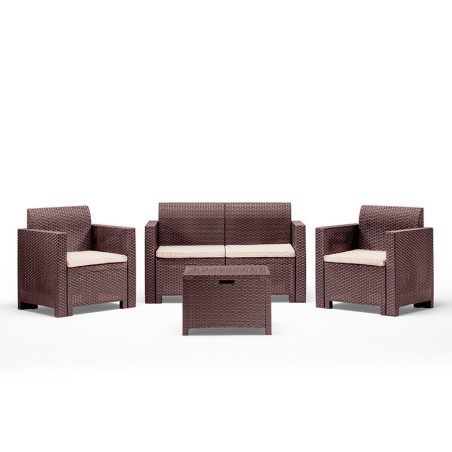 SET DE JARDIN 1 SOFA 2 SILLONES MESA SERIE NEBRASKA 2 BROWN BICA