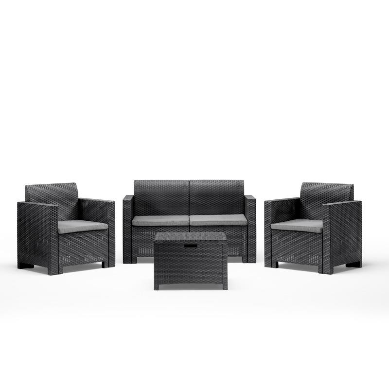 SET DE JARDIN 1 SOFA 2 SILLONES MESA SERIE NEBRASKA 2 GRAPHITE BICA