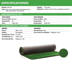 CESPED ARTIFICIAL SERIE MONTECARLO DONNA GARDEN 20MM 2X5MTS