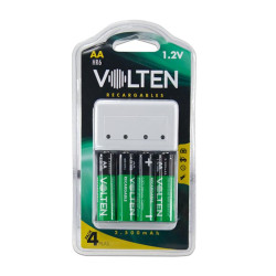 PACK CARGADOR 4 PCS PILAS RECARGABLE 2500MAH LR6 AA VOLTEN