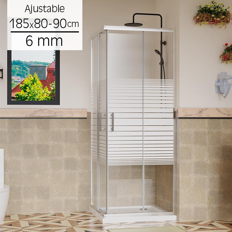 MAMPARA DUCHA CUADRADA RAYADA AJUSTABLE BENOTTI 185X80 90CM 6MM