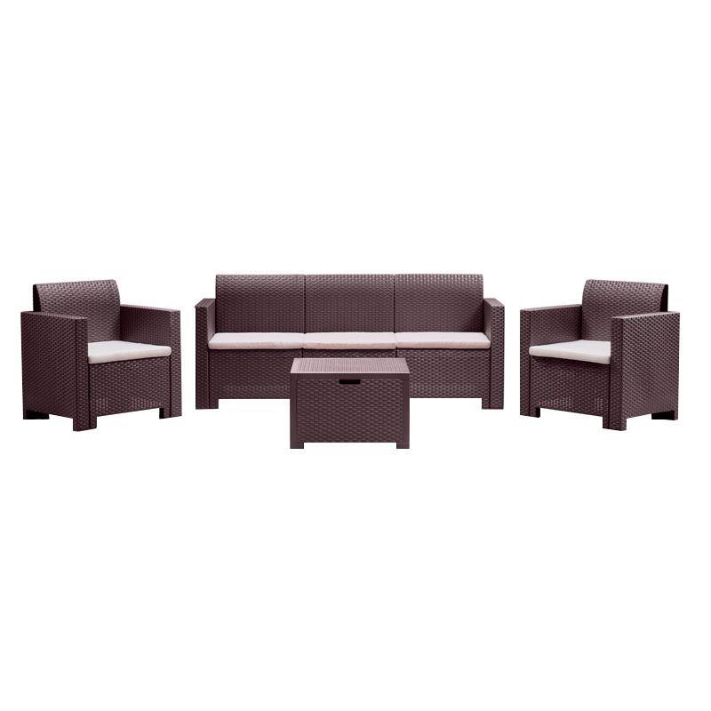 SET DE JARDIN 1 SOFA 2 SILLONES MESA SERIE NEBRASKA 3 BROWN BICA