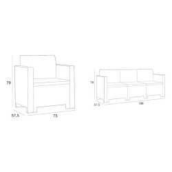 SET DE JARDIN 1 SOFA 2 SILLONES MESA SERIE NEBRASKA 3 BROWN BICA