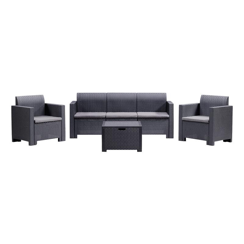 SET DE JARDIN 1 SOFA 2 SILLONES MESA SERIE NEBRASKA 3 GRAPHITE BICA