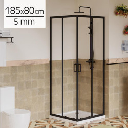 MAMPARA DUCHA CUADRADRA NEGRA BENOTTI 185X80CM 5MM