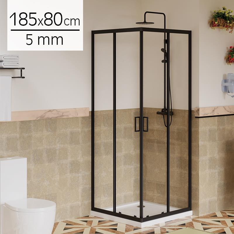 MAMPARA DUCHA CUADRADRA NEGRA BENOTTI 185X80CM 5MM