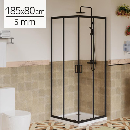 MAMPARA DUCHA CUADRADRA NEGRA BENOTTI 185X80CM 5MM