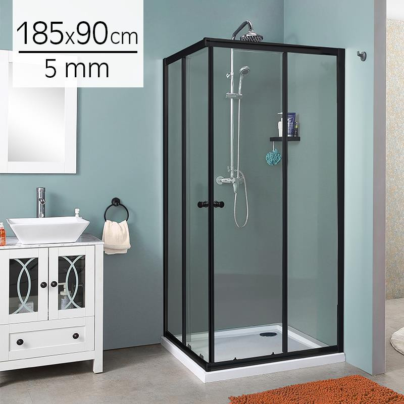 MAMPARA DUCHA CUADRADRA NEGRA BENOTTI 185X90CM 5MM