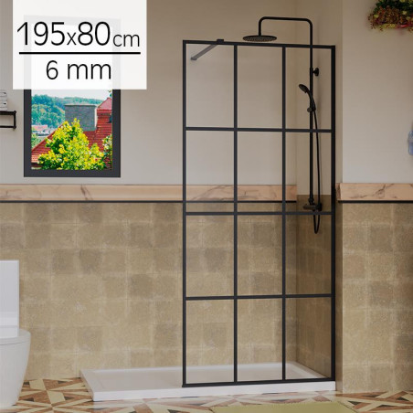 MAMPARA DUCHA PANEL NEGRO 1 CRISTAL FIJO BENOTTI 195X80CM 6MM