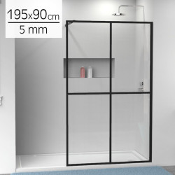 MAMPARA DUCHA PANEL NEGRO 1 CRISTAL FIJO BENOTTI 195X90CM 6MM