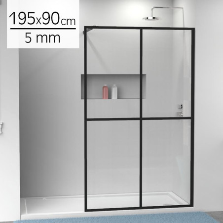 MAMPARA DUCHA PANEL NEGRO 1 CRISTAL FIJO BENOTTI 195X90CM 6MM