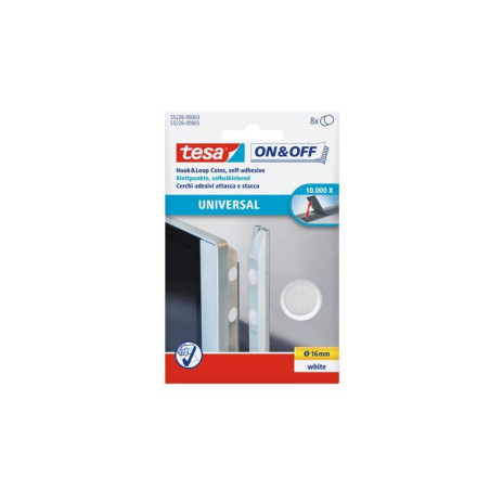 ADHESIVO CIRCULAR DE CIERRE UNIVERSAL 16MM PARA FIJAR ARTICULOS BLANCO TESA