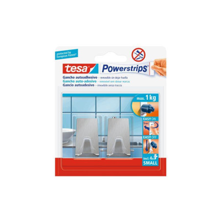 GANCHO ADHESIVO METAL SOPORTA 1KG PEQUENO TESA