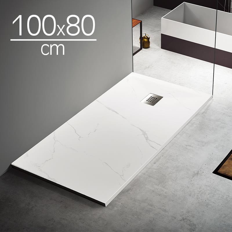PLATO DUCHA EFECTO MARMOL CARGA MINERAL BLANCO BENOTTI 100X80X35CM