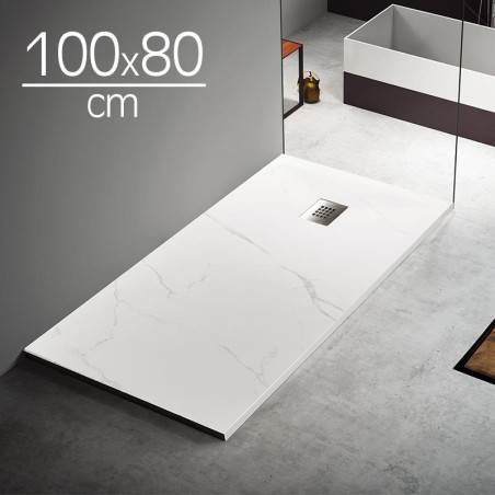 PLATO DUCHA EFECTO MARMOL CARGA MINERAL BLANCO BENOTTI 100X80X35CM