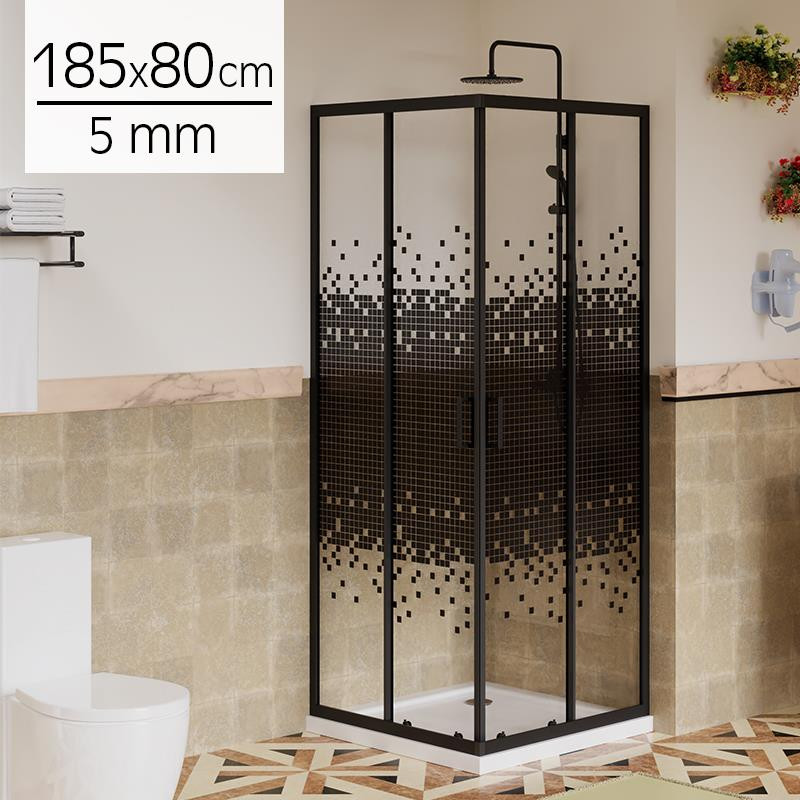 MAMPARA DUCHA CUADRADRA NEGRA DELUXE BENOTTI 185X80CM 5MM