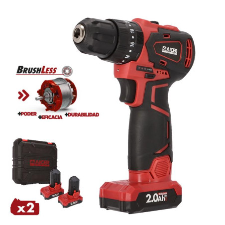 TALADRO PERCUTOR 18V SIN ESCOBILLAS AICER 2X 20AH