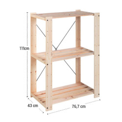 ESTANTERIA EVOLUTION DE 3 BALDAS 767X43X111CM PINO MACIZO