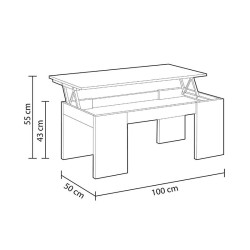 MESA CENTRO ELEVABLE 43X100X50CM BLANCO BRILLO MOMI