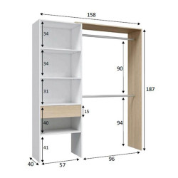 VESTIDOR ARMARIO CON ESTANTERIA 187X158X40CM BLANCO ROBLE MOMI