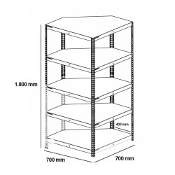 ESTANTERIA METALICA ESQUINERO 180X70X70X40CM 150KGS AIRMEC